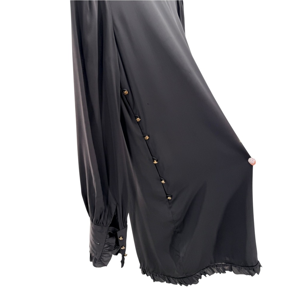 Milly of New York Black Silk Ruffle Dress 8 Gold Rose Button Side Slit Vintage - Picture 5 of 6
